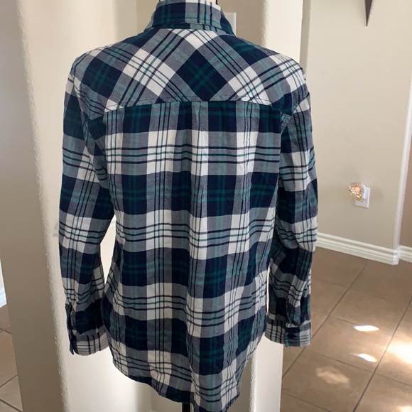 Faded Glory blue plaid flannel button down long sleeve shirt - Picture 3 of 15